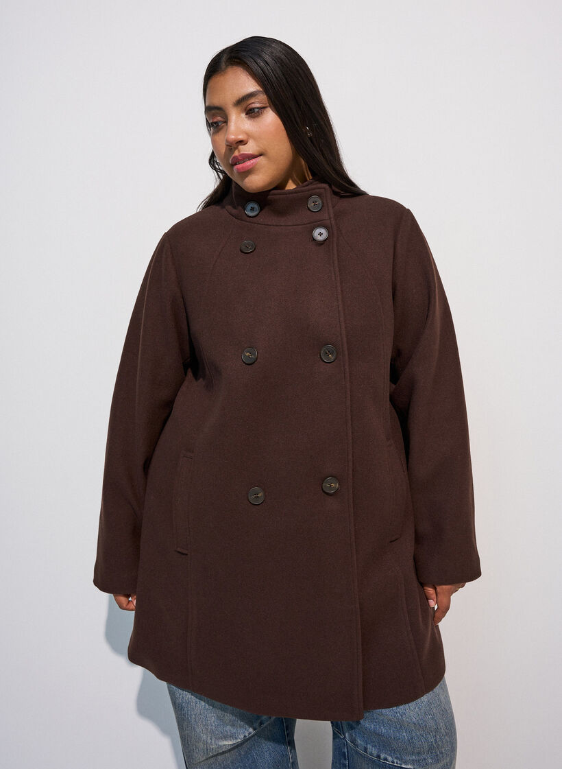 Manteau court &agrave; la coupe &eacute;vas&eacute;e, Marron, Model image number 0