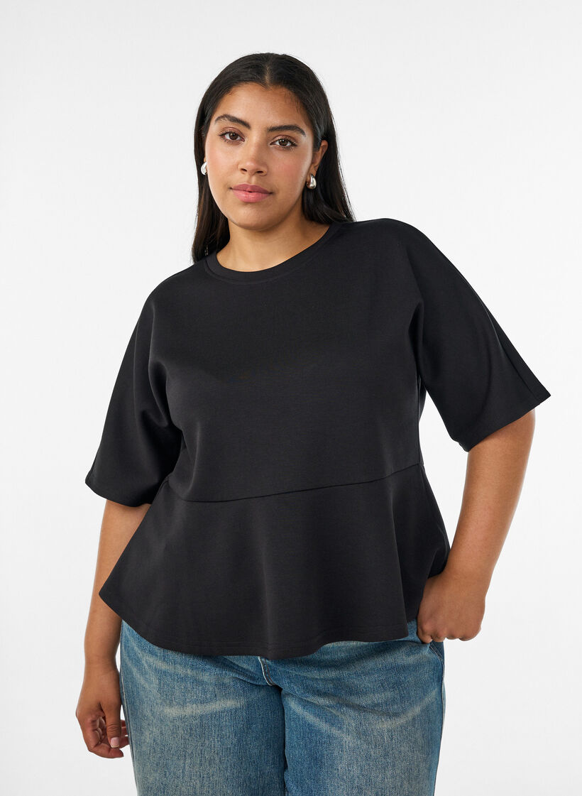 Blouse peplum avec manches longueur coude, Noir, Model image number 0