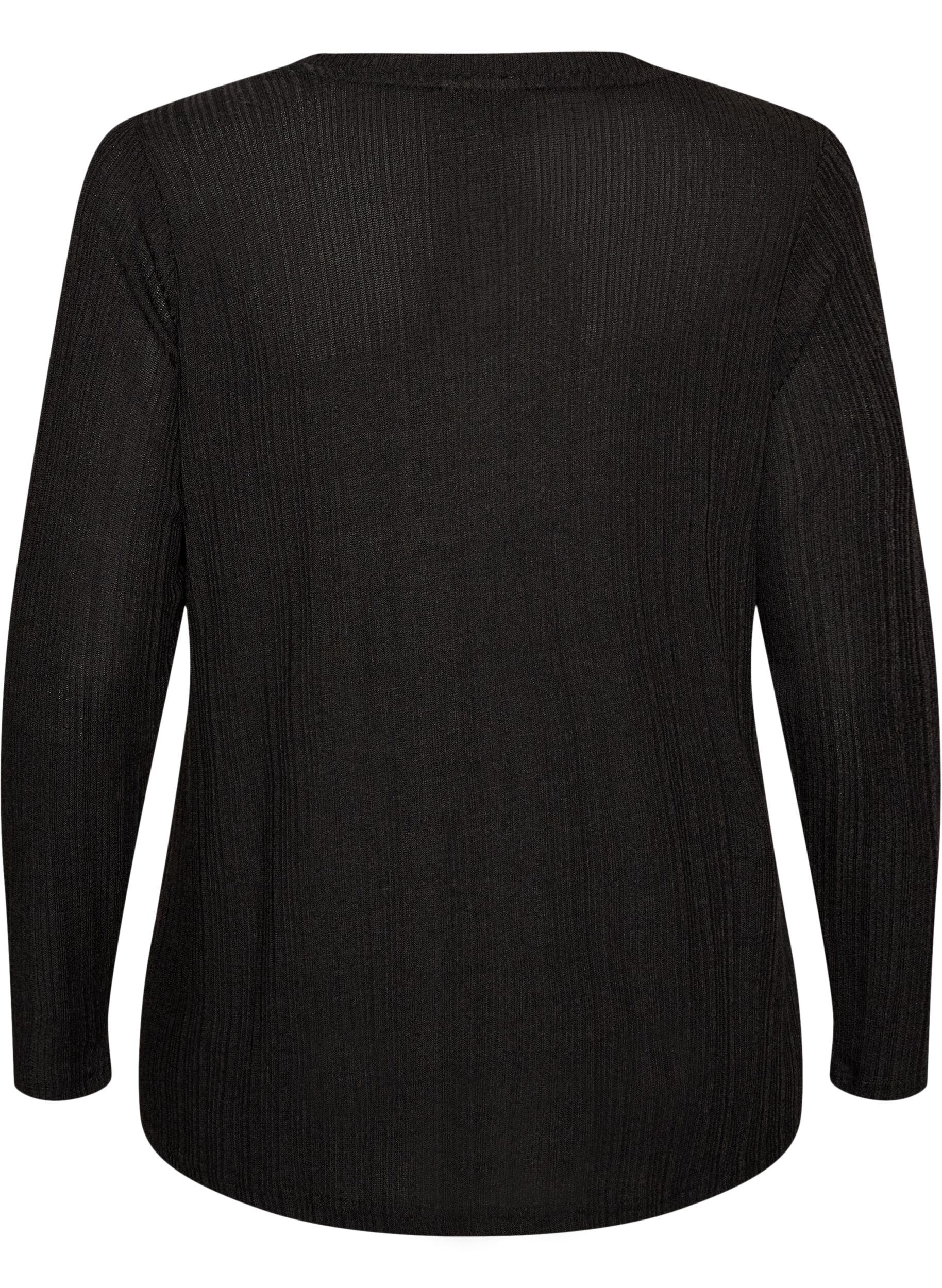 ZizziBlouse en jersey avec structure c&ocirc;tel&eacute;e et manches longues, Noir, Packshot image number 1