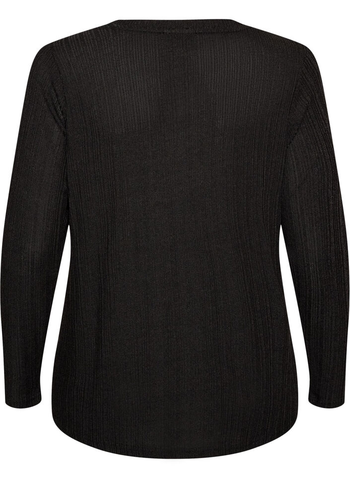 Blouse en jersey avec structure c&ocirc;tel&eacute;e et manches longues, Noir, Packshot image number 1