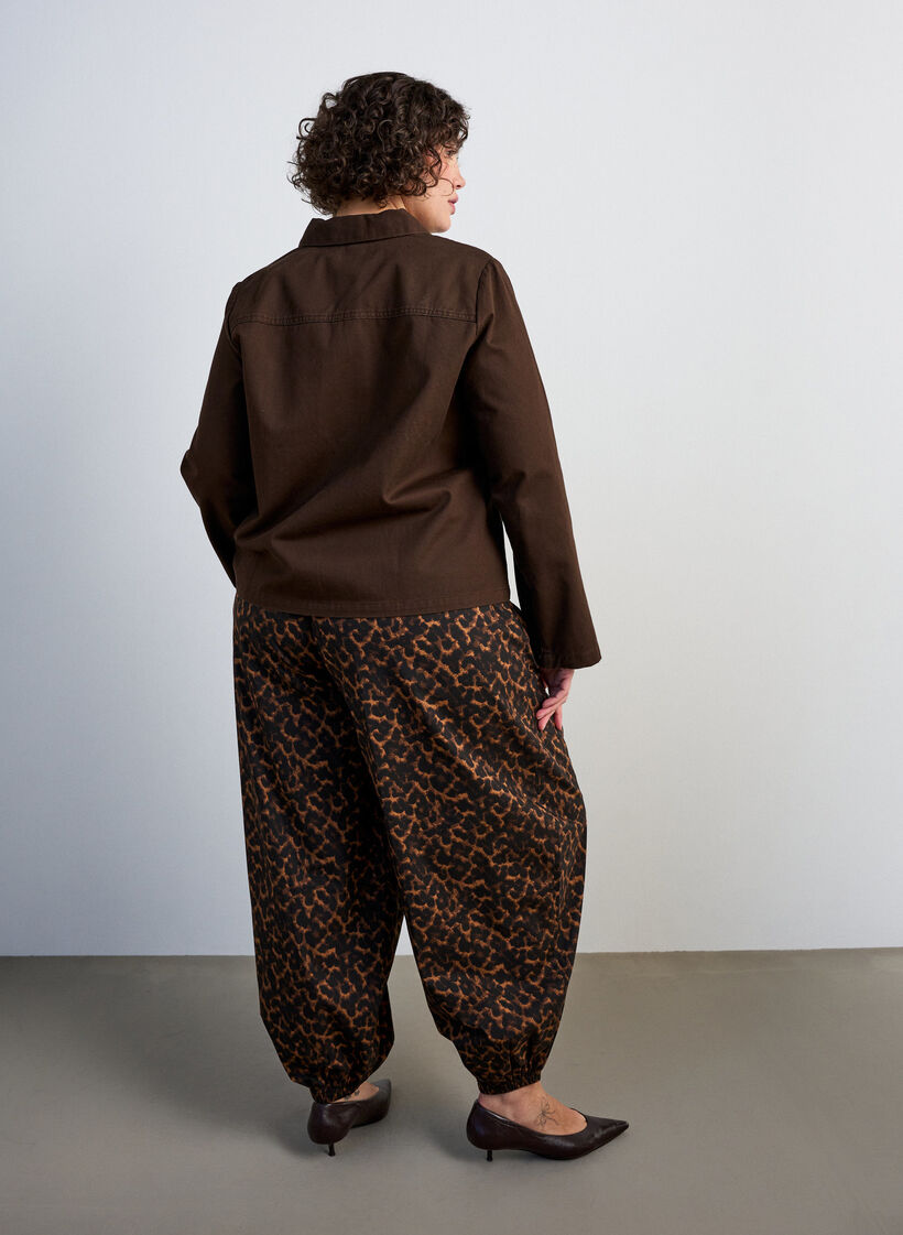 Pantalon ballon &agrave; taille haute et imprim&eacute; int&eacute;gral, Marron, Model image number 1