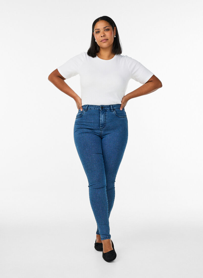 Jean Amy taille haute coupe super slim, Bleu, Model image number 0