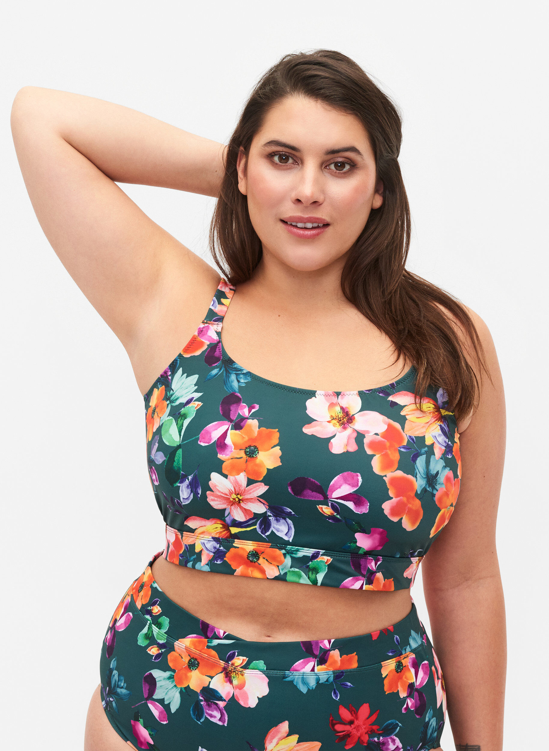Zizzi Haut de bikini imprim&eacute; avec bretelles r&eacute;glables, Meave Print, Model image number 0