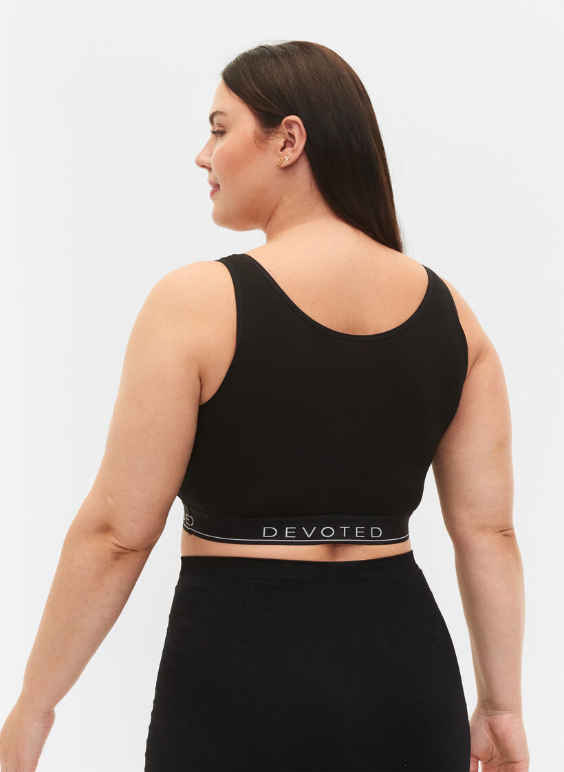 Soutien-gorge en coton non rembourré avec impression de texte, Black/Upper Font, Model image number 1