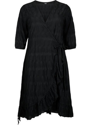 FLASH - Robe enveloppante à manches 3/4, Black, Packshot image number 0