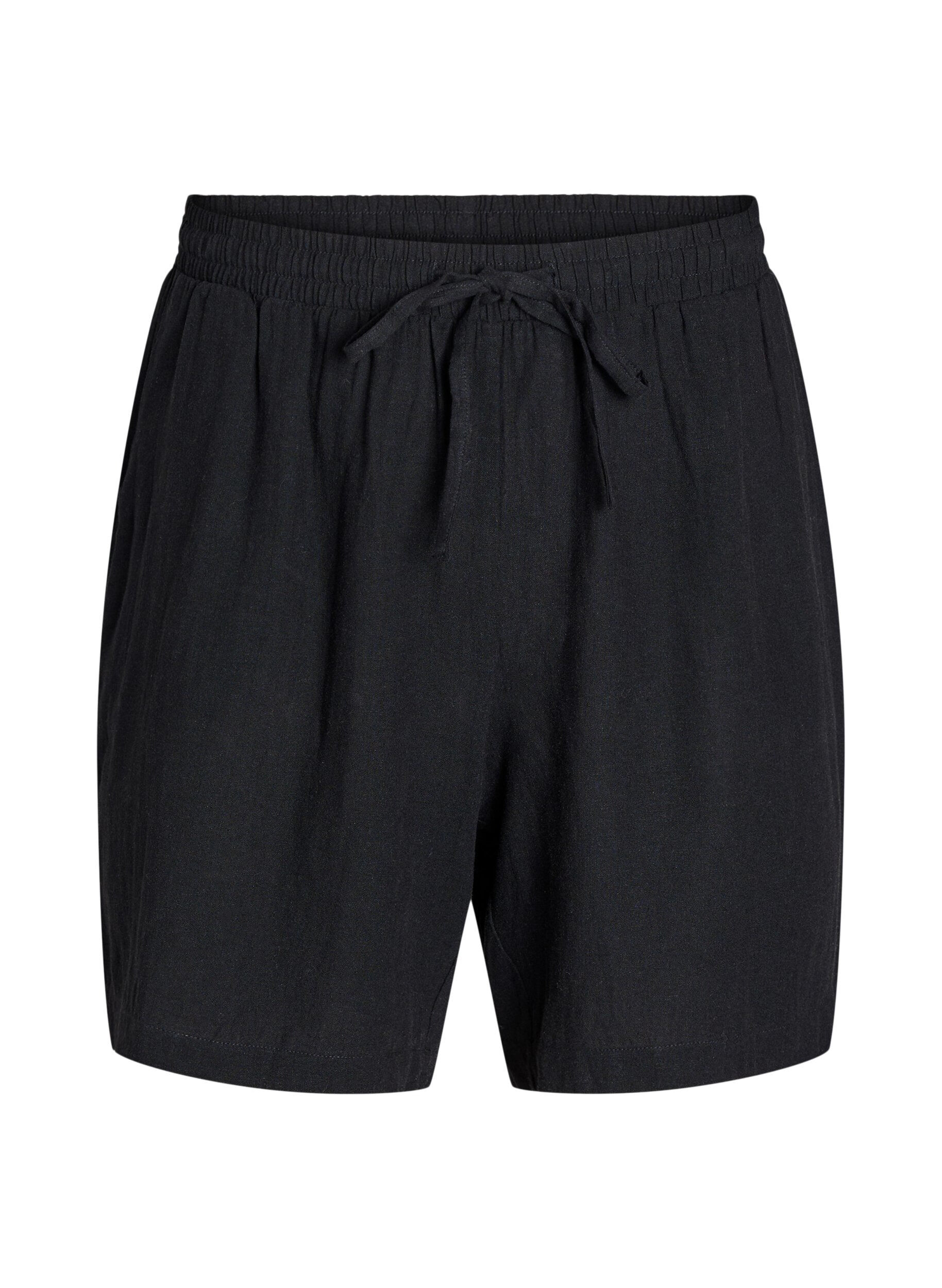 Zizzi Shorts amples en lin et viscose, Noir, Packshot image number 0