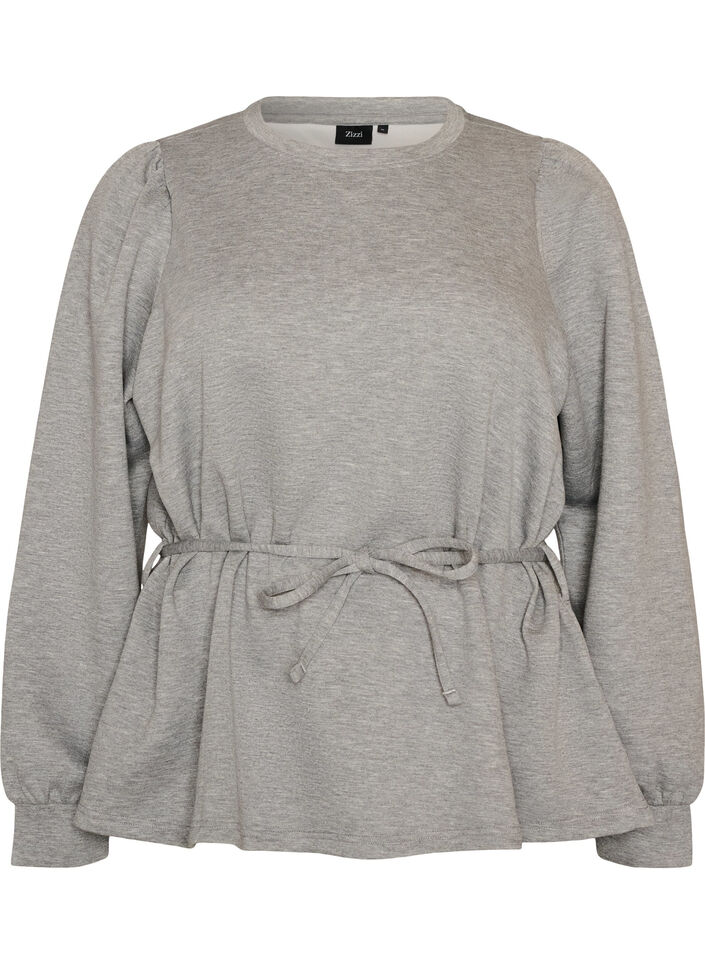 Blouse avec lien &agrave; nouer et manches bouffantes, Gris, Packshot image number 0