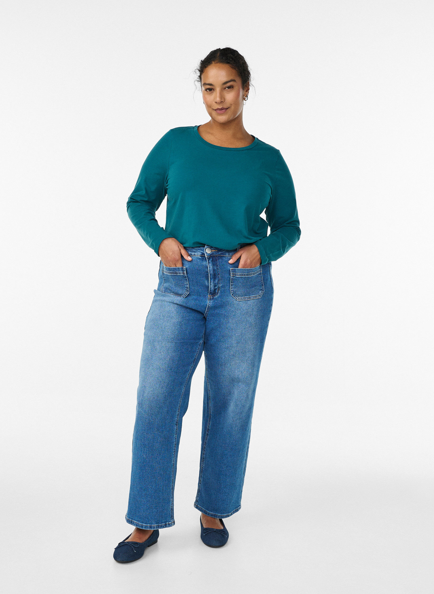 ZizziTop basic en jersey avec manches longues, Vert fonc&eacute;, Model image number 1