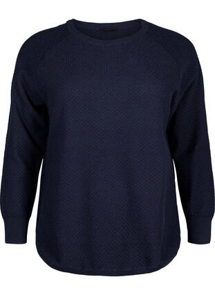 Pull en coton biologique avec motif texturé., Navy Blazer, Packshot image number 0