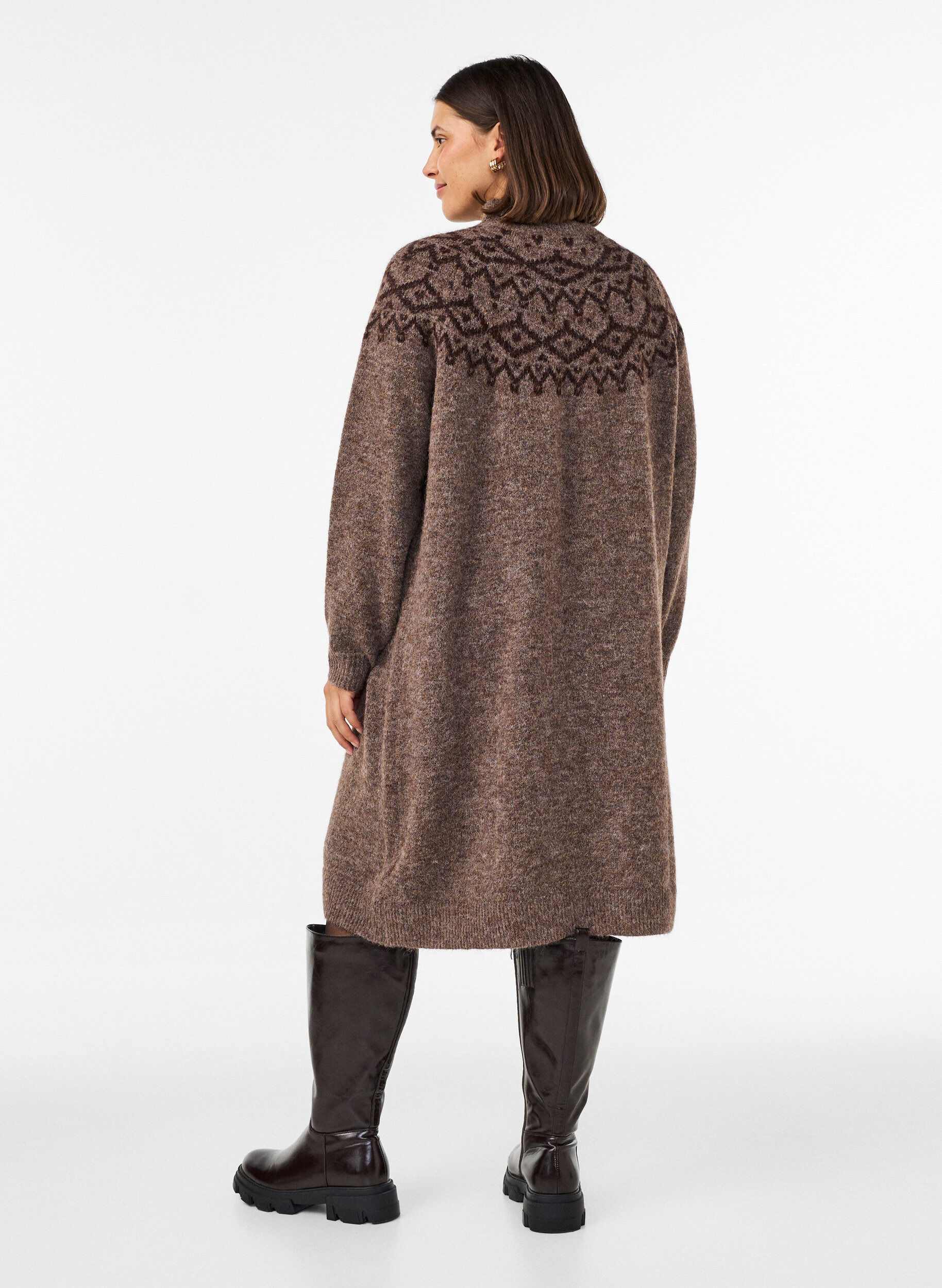 ZizziRobe en maille avec motif jacquard, Marron, Model image number 2