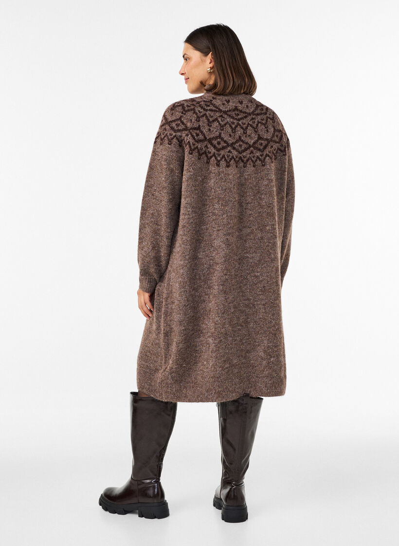Robe en maille avec motif jacquard, Marron, Model image number 2