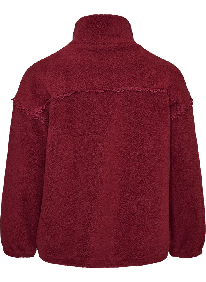 Veste teddy avec finitions en broderie anglaise et col montant, Bordeaux, Packshot image number 1