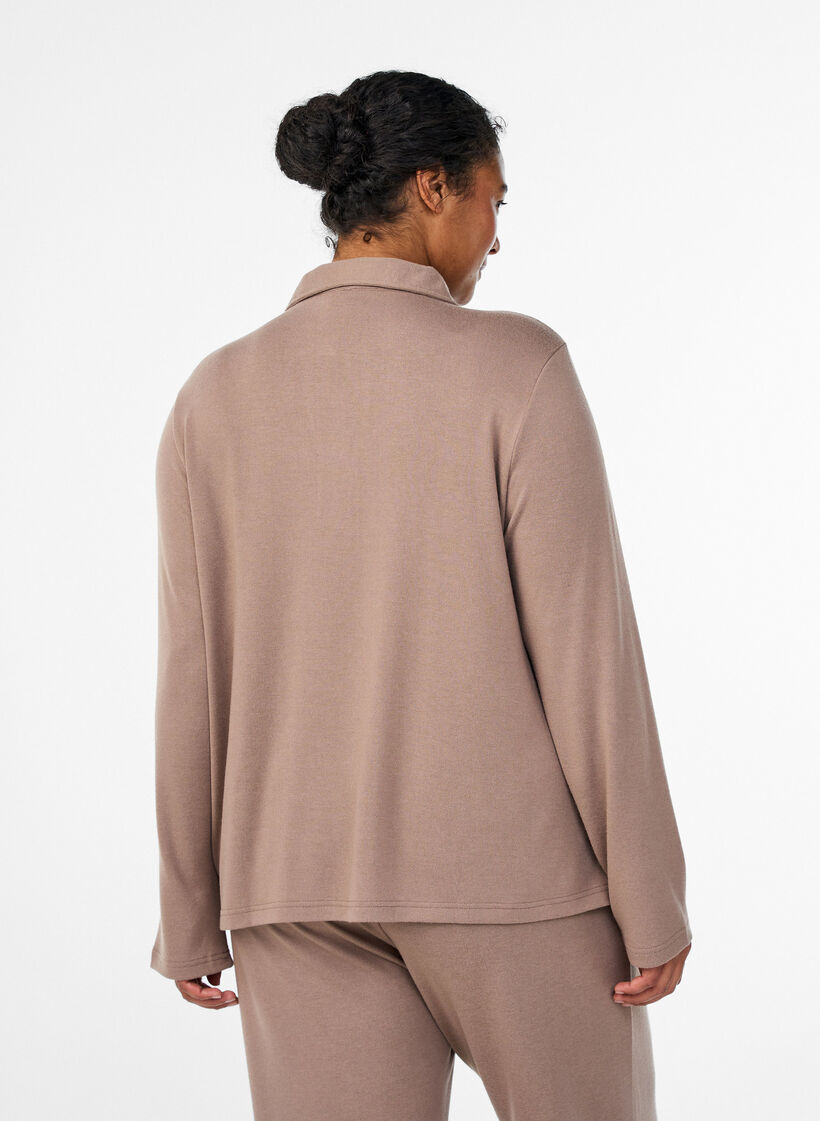 Blouse en jersey &agrave; manches longues avec col, Marron, Model image number 2