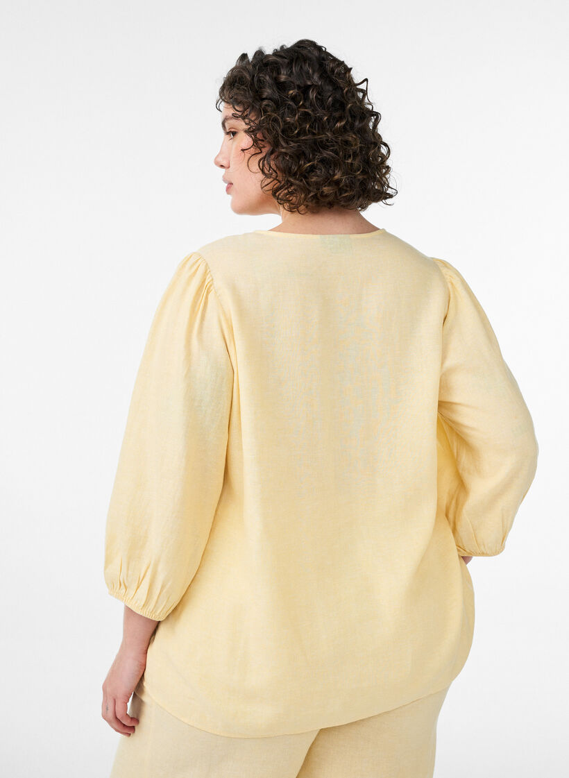 Chemisier en lin et viscose avec manches 3/4, Jaune clair, Model image number 2