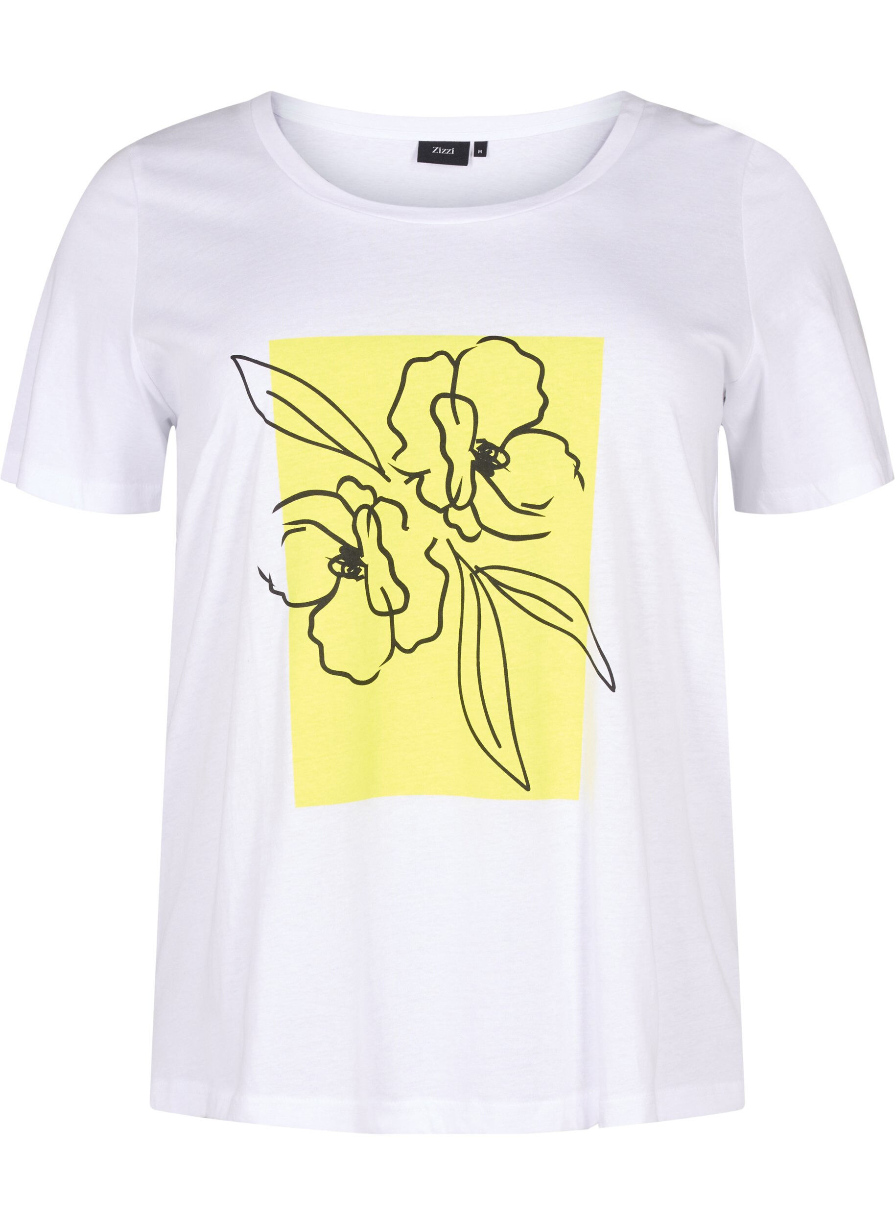 Zizzi T-shirt en coton avec motif, B. White w. Sulphur, Packshot image number 0