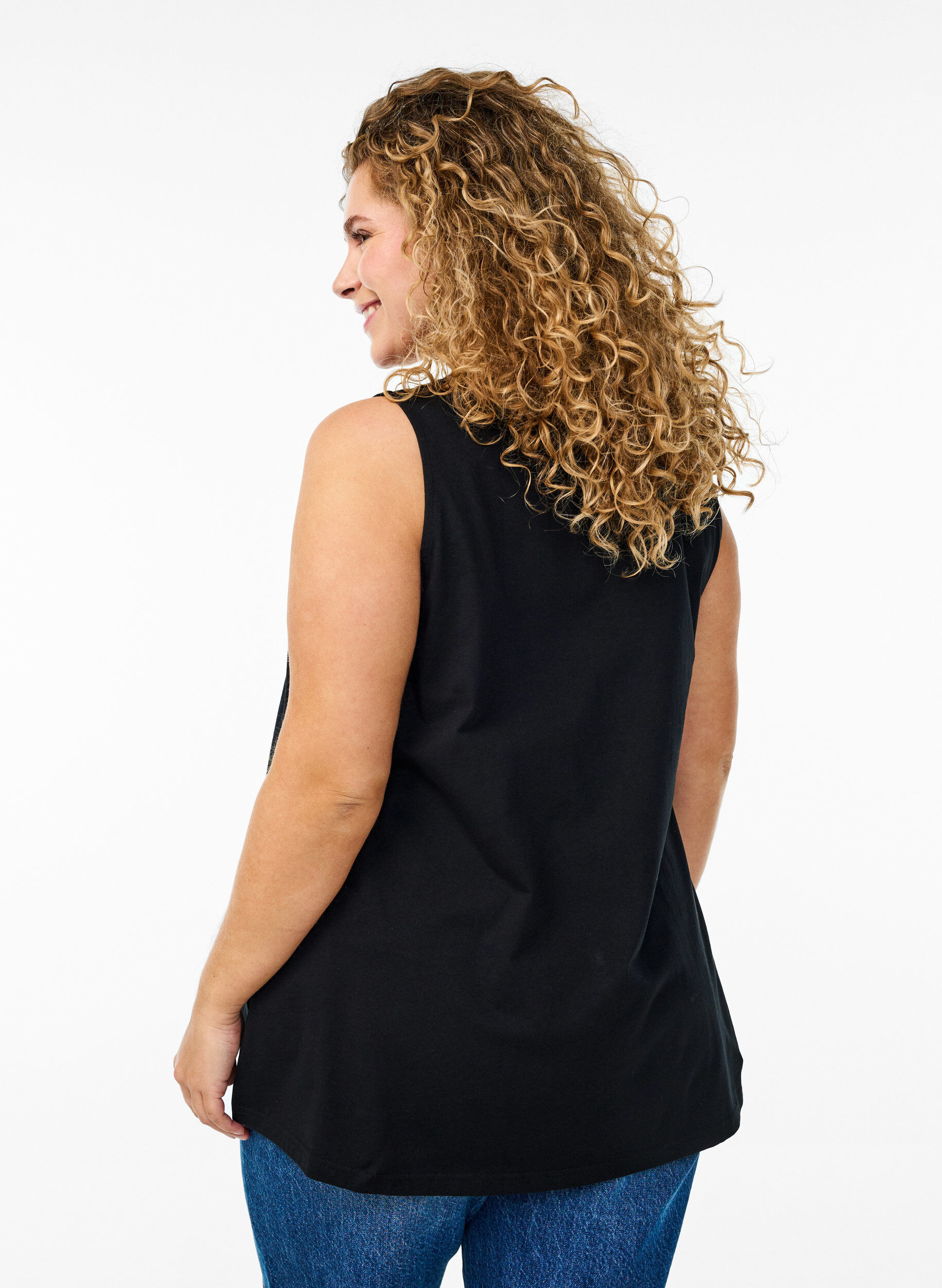 Zizzi Top en coton avec forme en A, Noir, Model image number 2