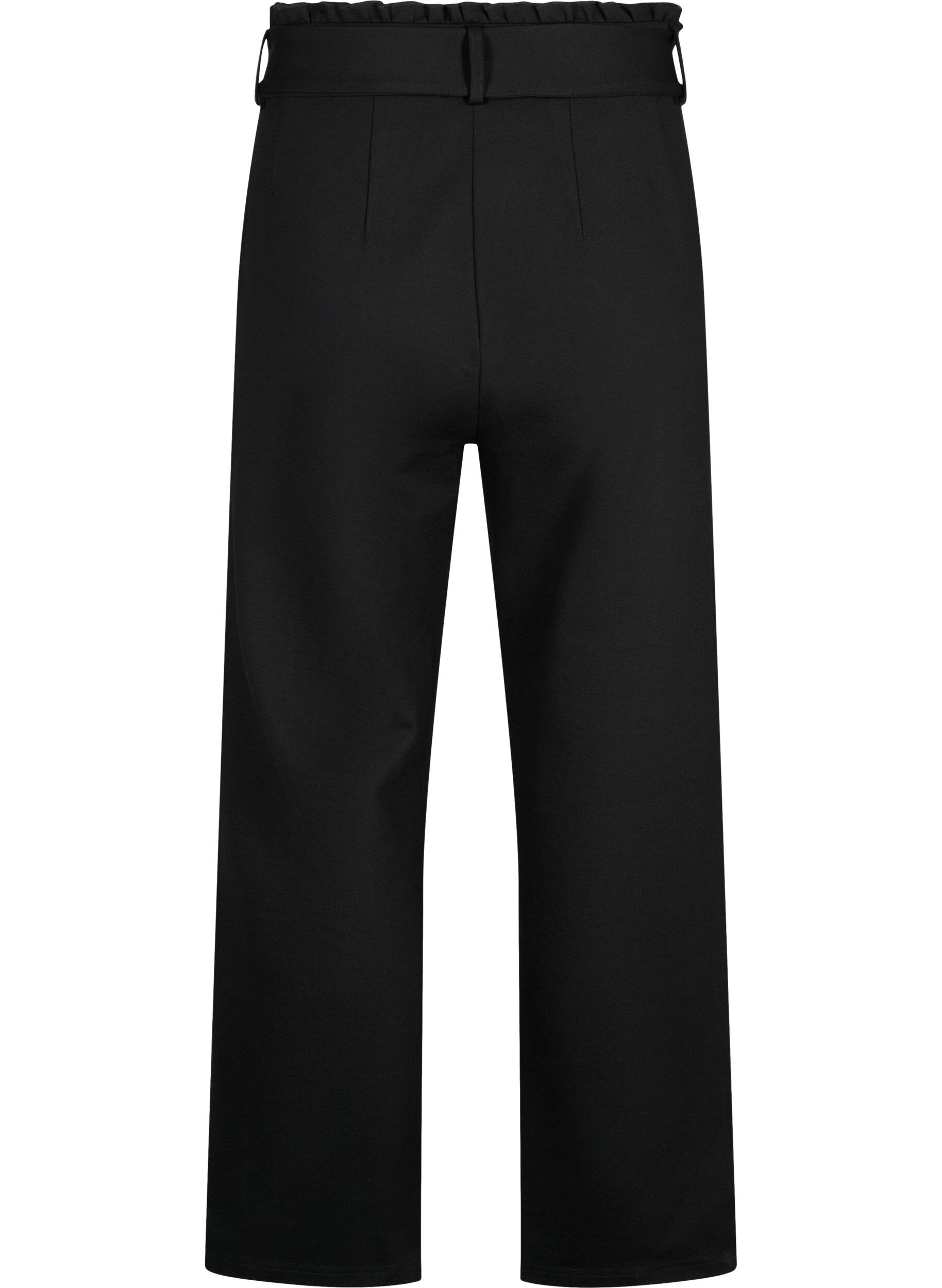 Zizzi Pantalon taille haute avec volants et cordon, Black, Packshot image number 1