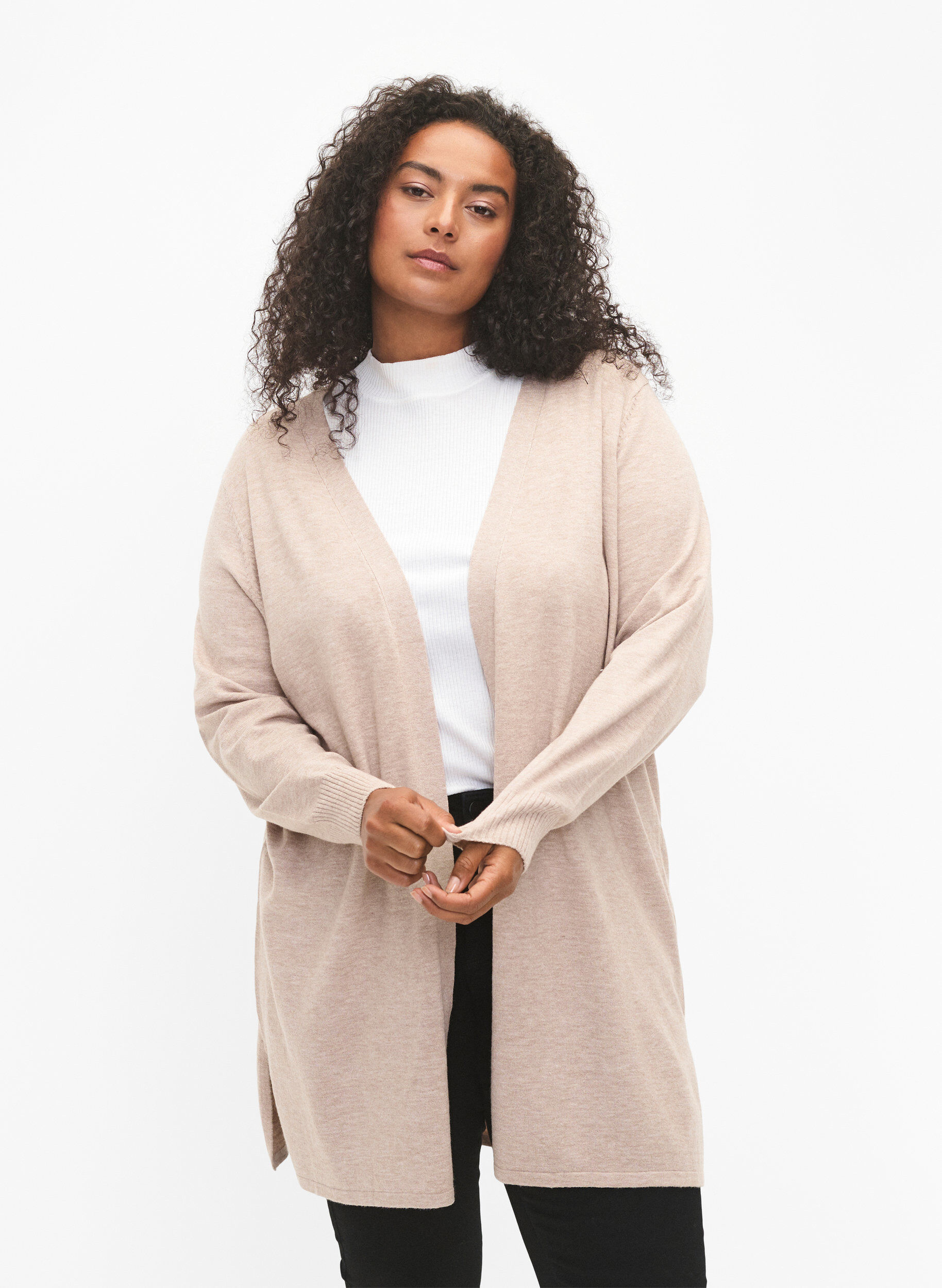 Zizzi Cardigan en maille avec fente, Simply Taupe Mel., Model image number 0