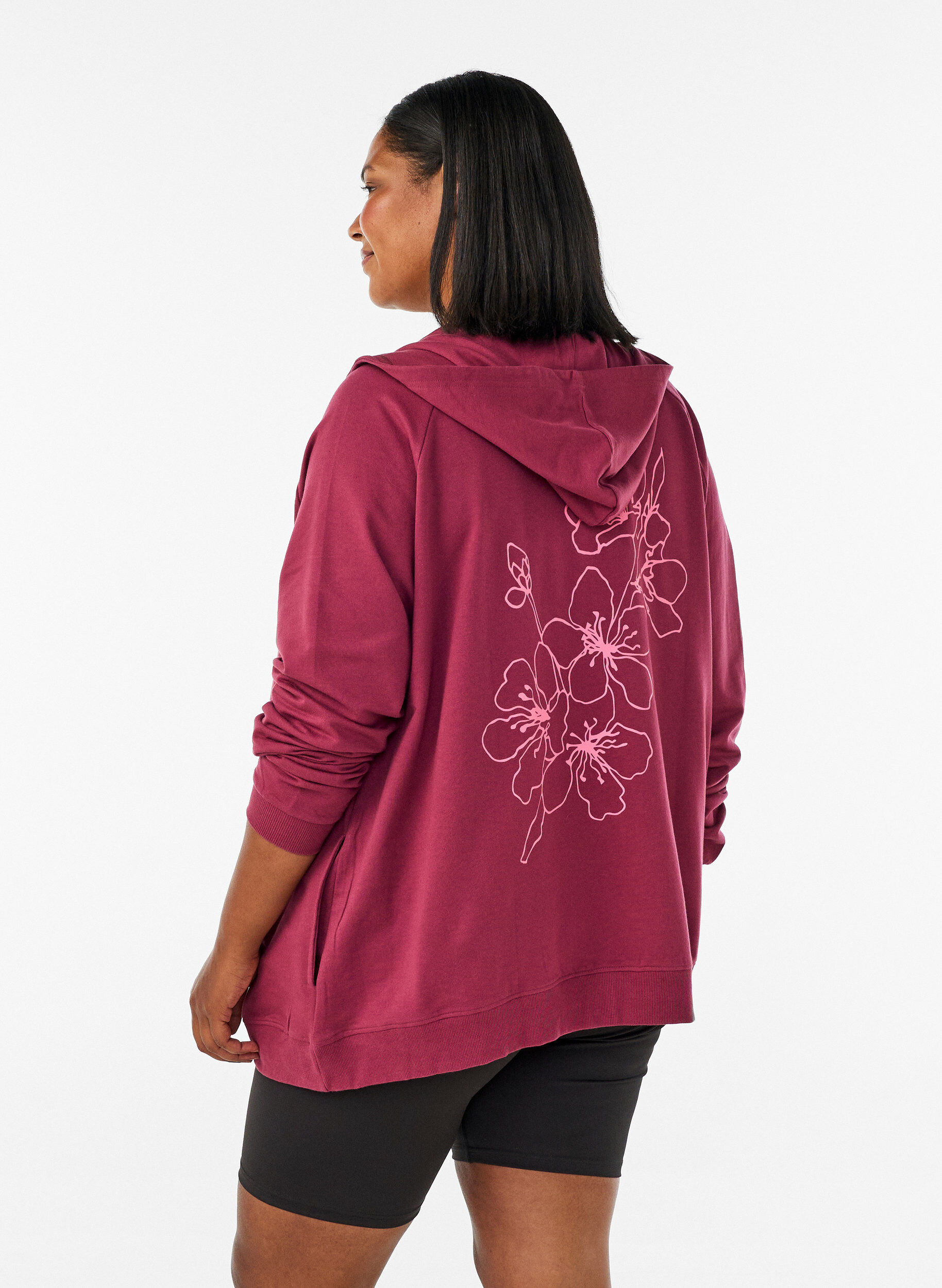 ZizziSweat &agrave; capuche zipp&eacute; avec imprim&eacute; au dos, Bordeaux, Model image number 2