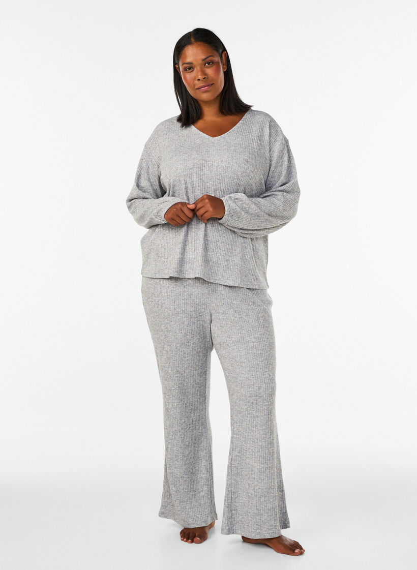 Pantalon &eacute;vas&eacute; en jersey c&ocirc;tel&eacute;, Gris, Model image number 0