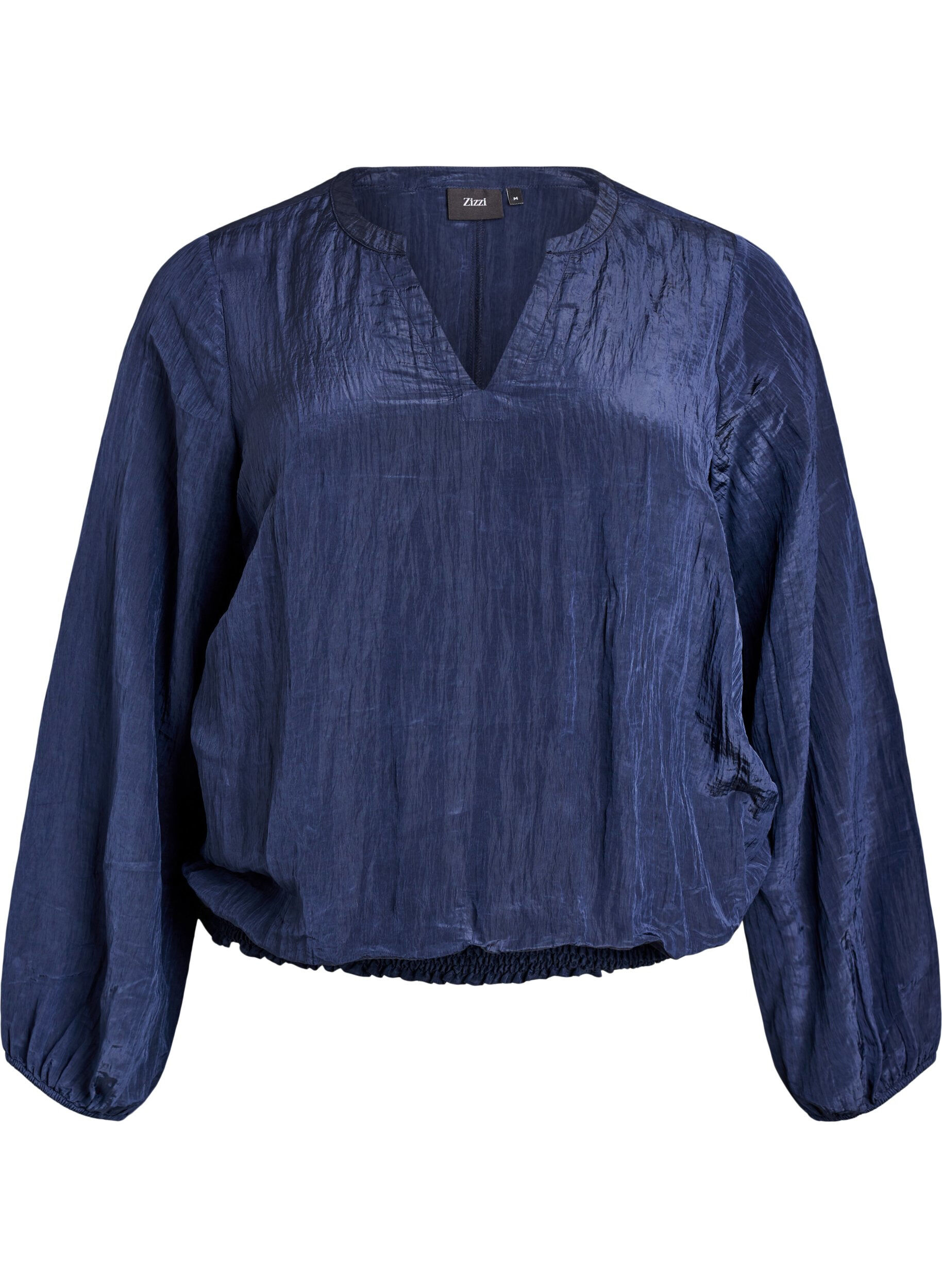 Blouse avec col en V et texture froiss&eacute;e