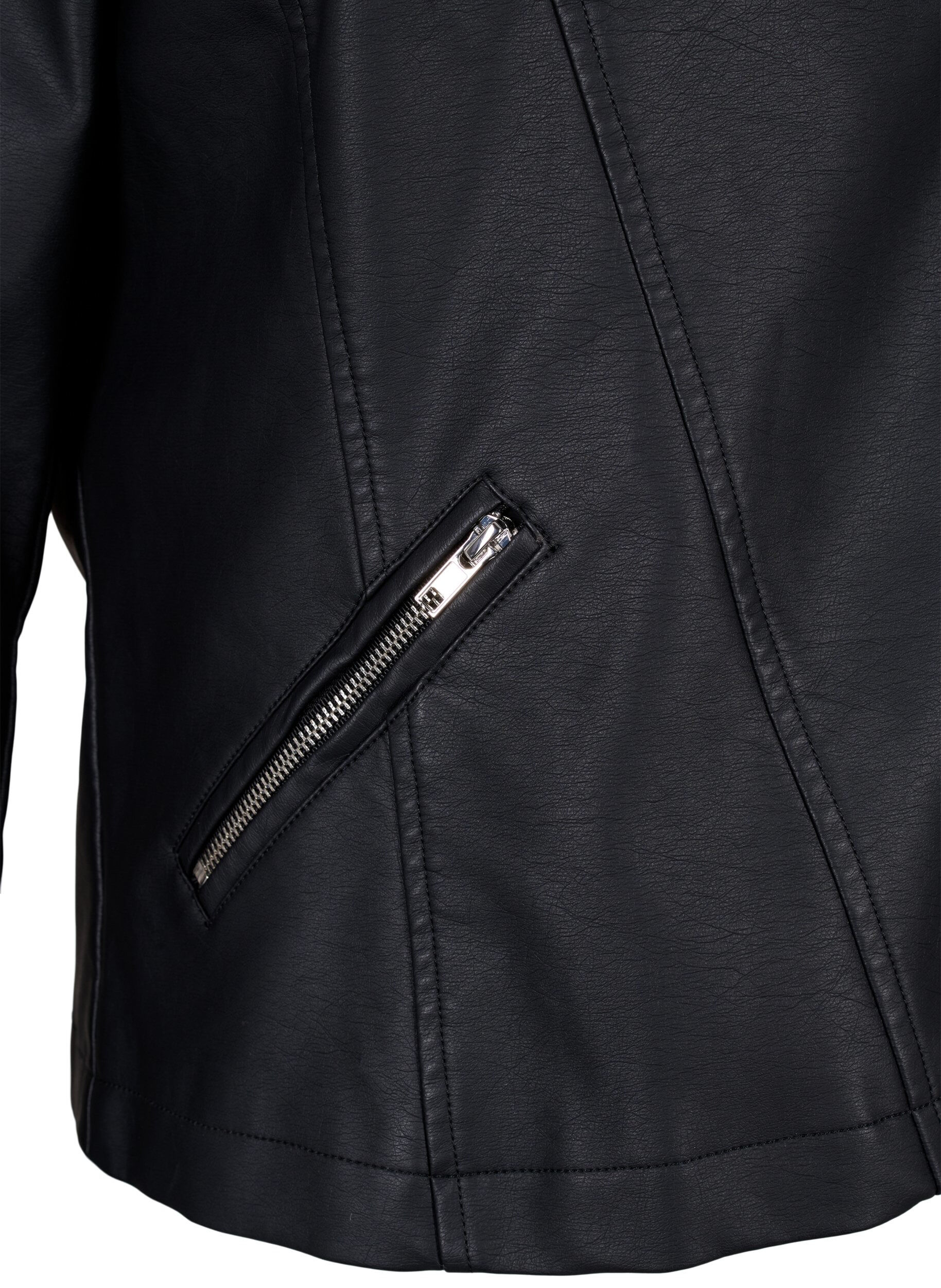 ZizziVeste en cuir imit&eacute; de motard, Noir, Packshot image number 3