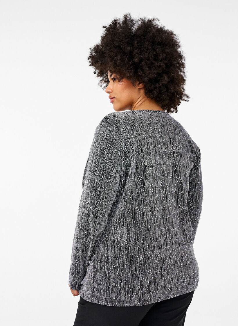 Top pailleté à effet kimono, Noir, Model image number 2