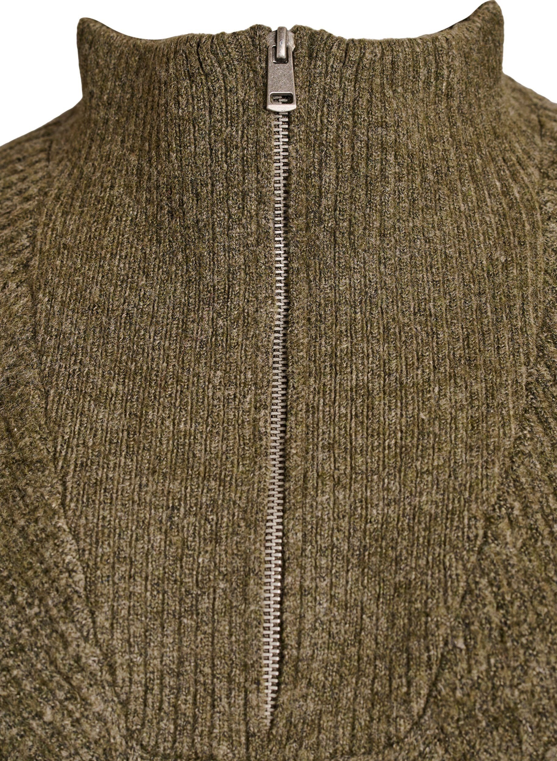 Zizzi Robe mi-longue en maille avec col montant, Vert Kaki, Packshot image number 2