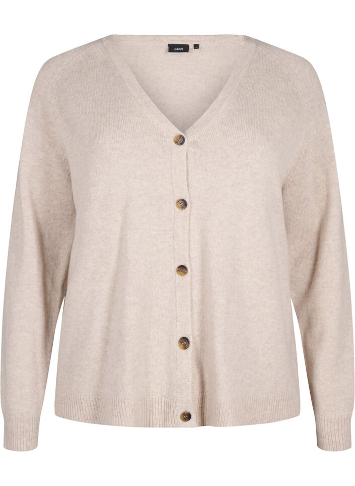 cardigan tricoté en laine mérinos, Pumice Stone Mel., Packshot image number 0