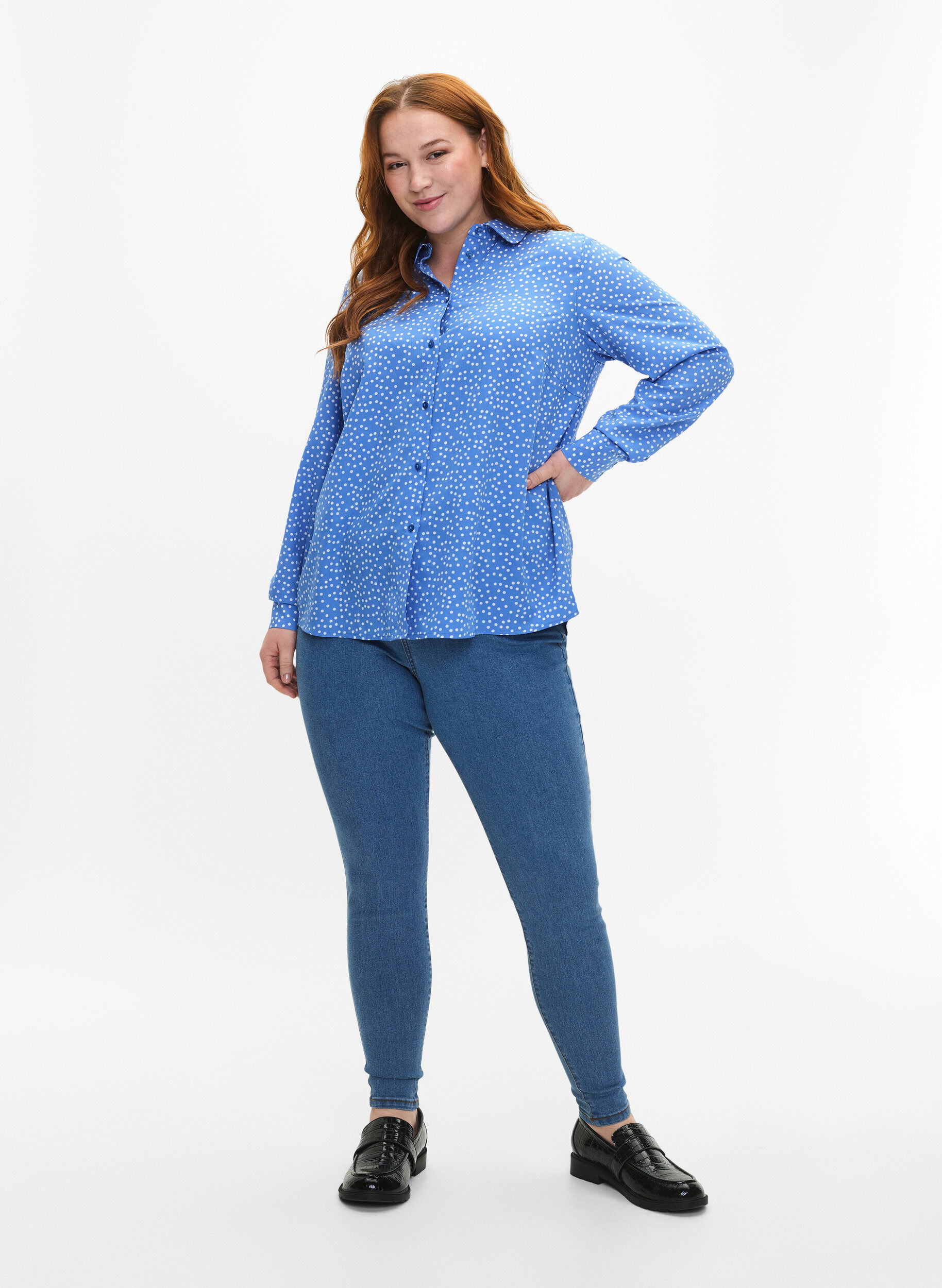 Zizzi FLASH - Chemise &agrave; pois, Marina White Dot, Model image number 2