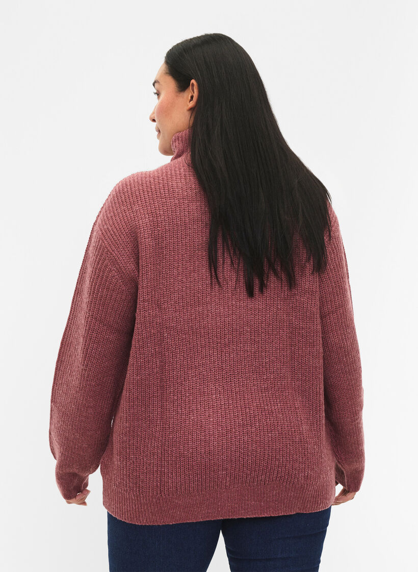 Pull en tricot avec col haut et fermeture &eacute;clair, Rose poudr&eacute;e, Model image number 2