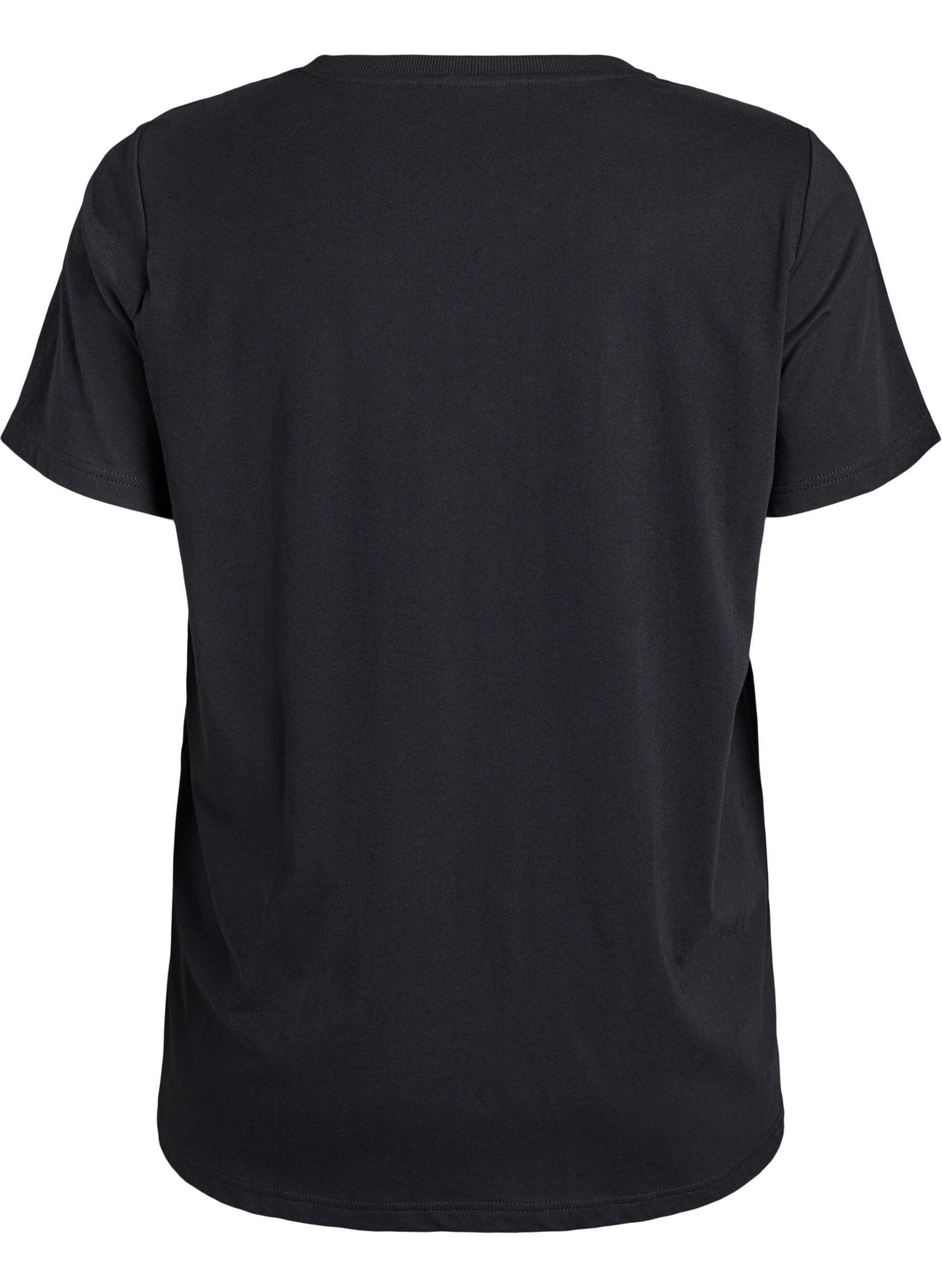 Zizzi T-shirt basic en coton avec &eacute;paulettes, Noir, Packshot image number 1