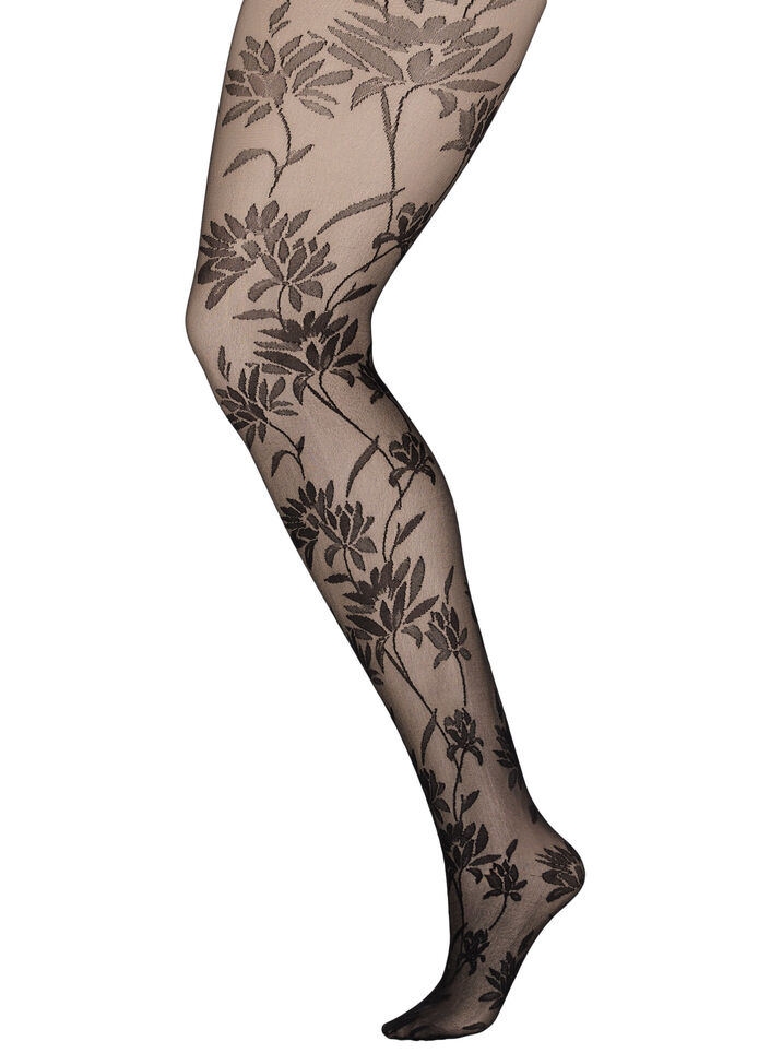 Collants 25 deniers avec motif de feuilles, Black, Packshot image number 0