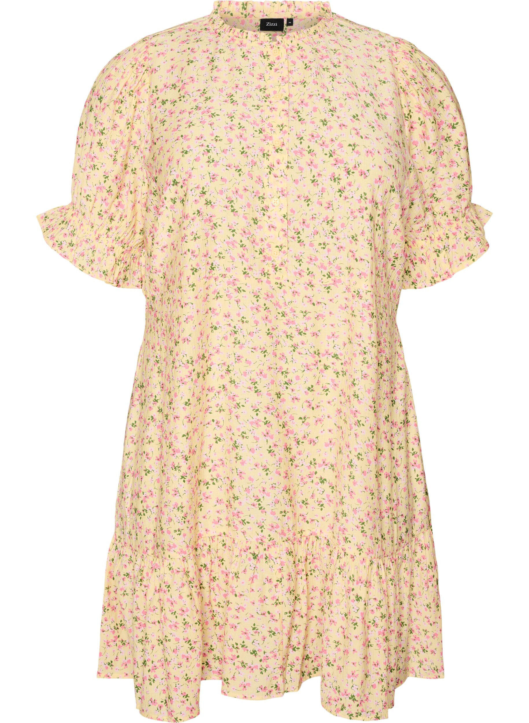 ZizziRobe courte en viscose avec volants, Jaune, Packshot image number 0