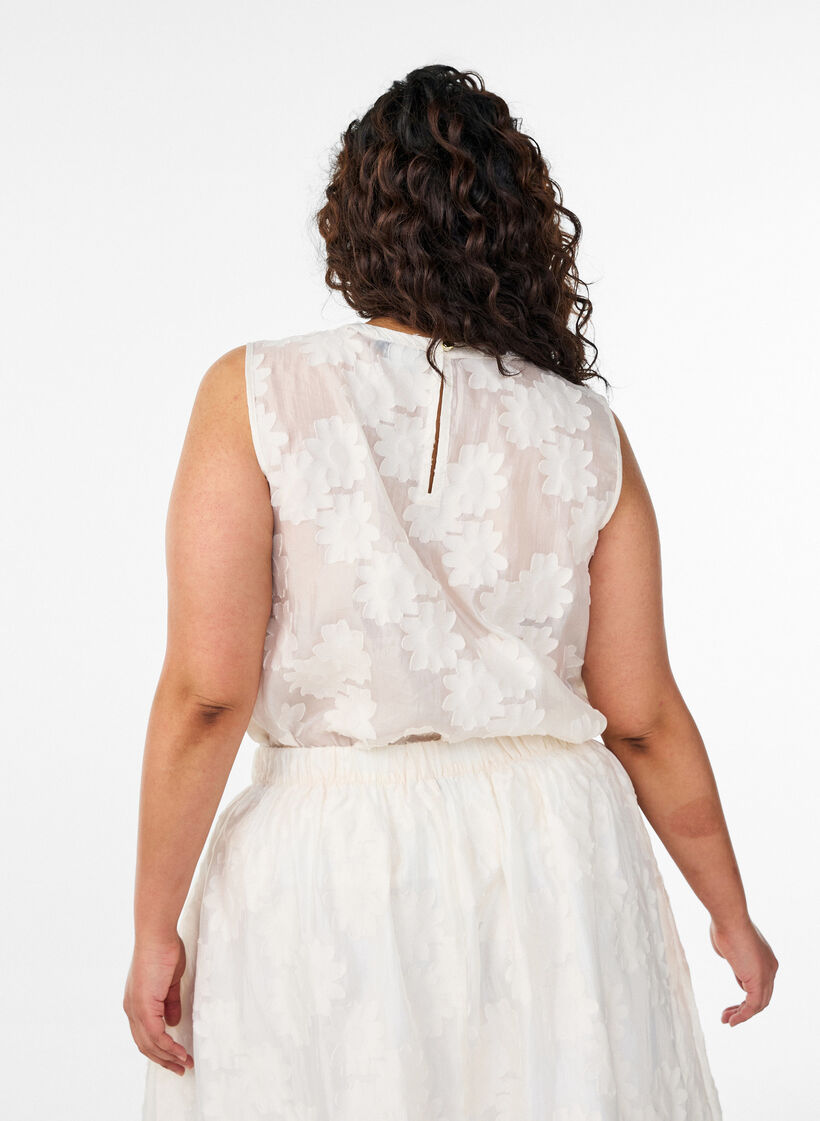 Top sans manches en jacquard &agrave; texture florale, Vanille, Model image number 2