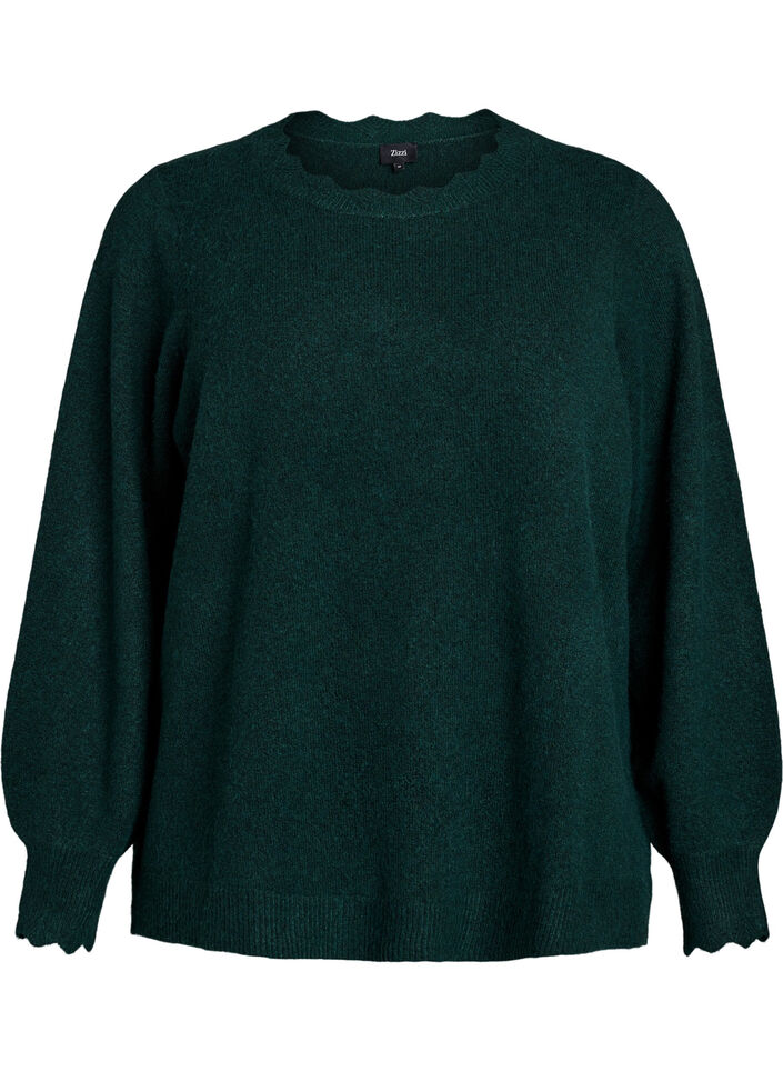 Blouse en maille &agrave; bords ondul&eacute;s, Vert fonc&eacute;, Packshot image number 0