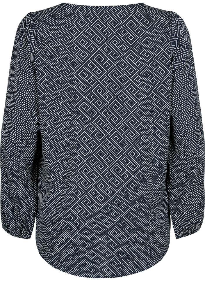 Blouse avec col en V et imprimé, Navy Graphic AOP, Packshot image number 1