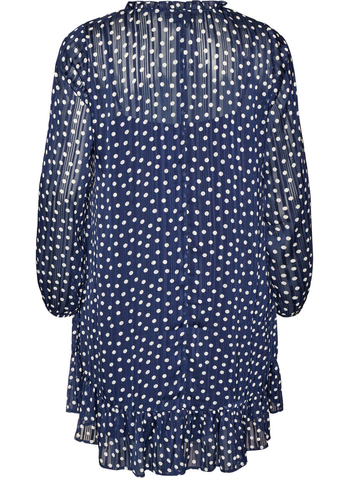 Robe &agrave; motifs avec volants et manches longues, Bleu, Packshot image number 1