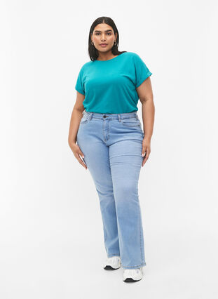 T-shirt à manches courtes en mélange de coton, Teal Blue, Model image number 2