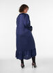 Robe en satin avec manches longues et col en V, Bleu, Model image number 1