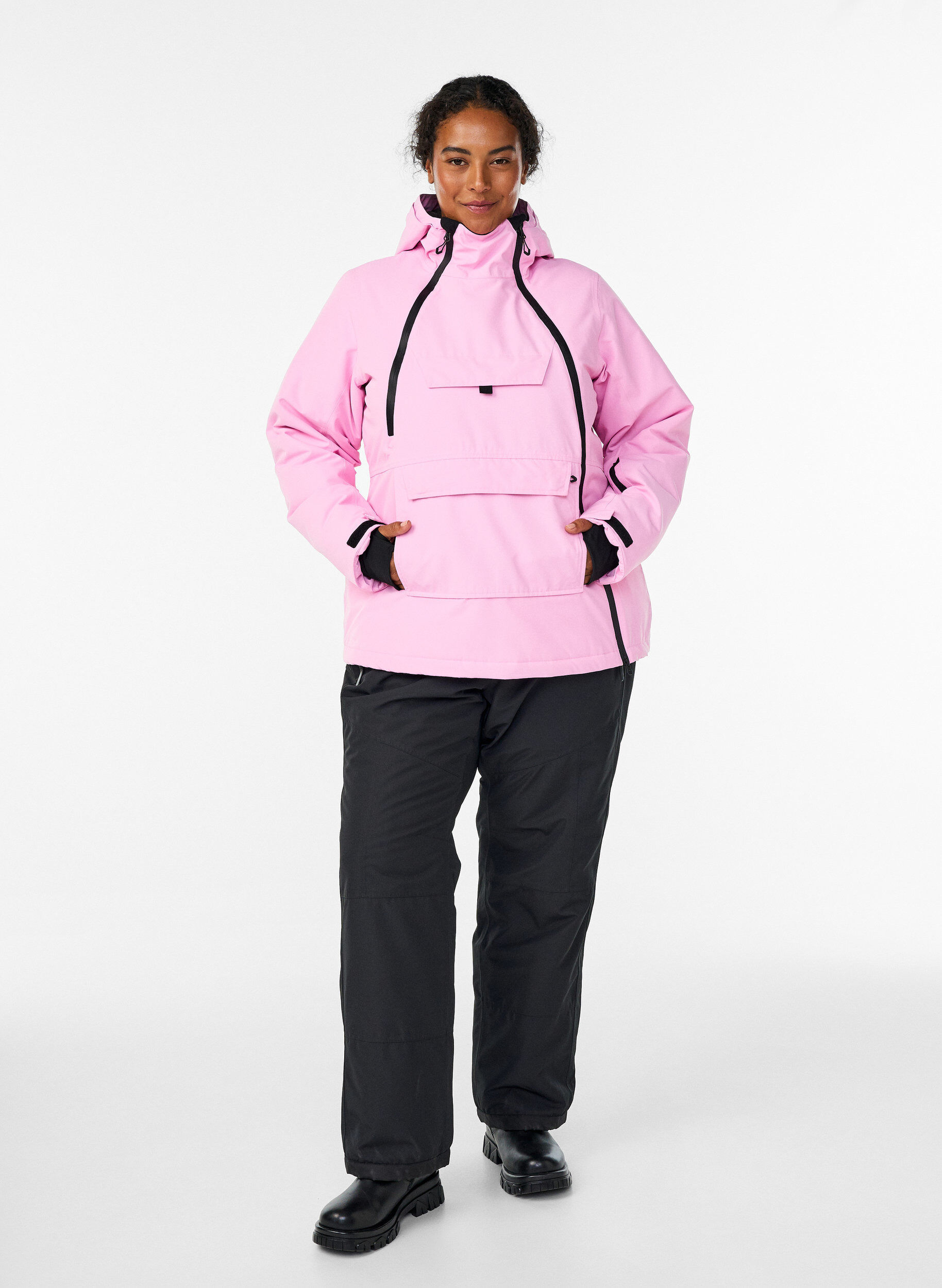 Zizzi Anorak de ski fonctionnel avec capuche, Rose, Model image number 1