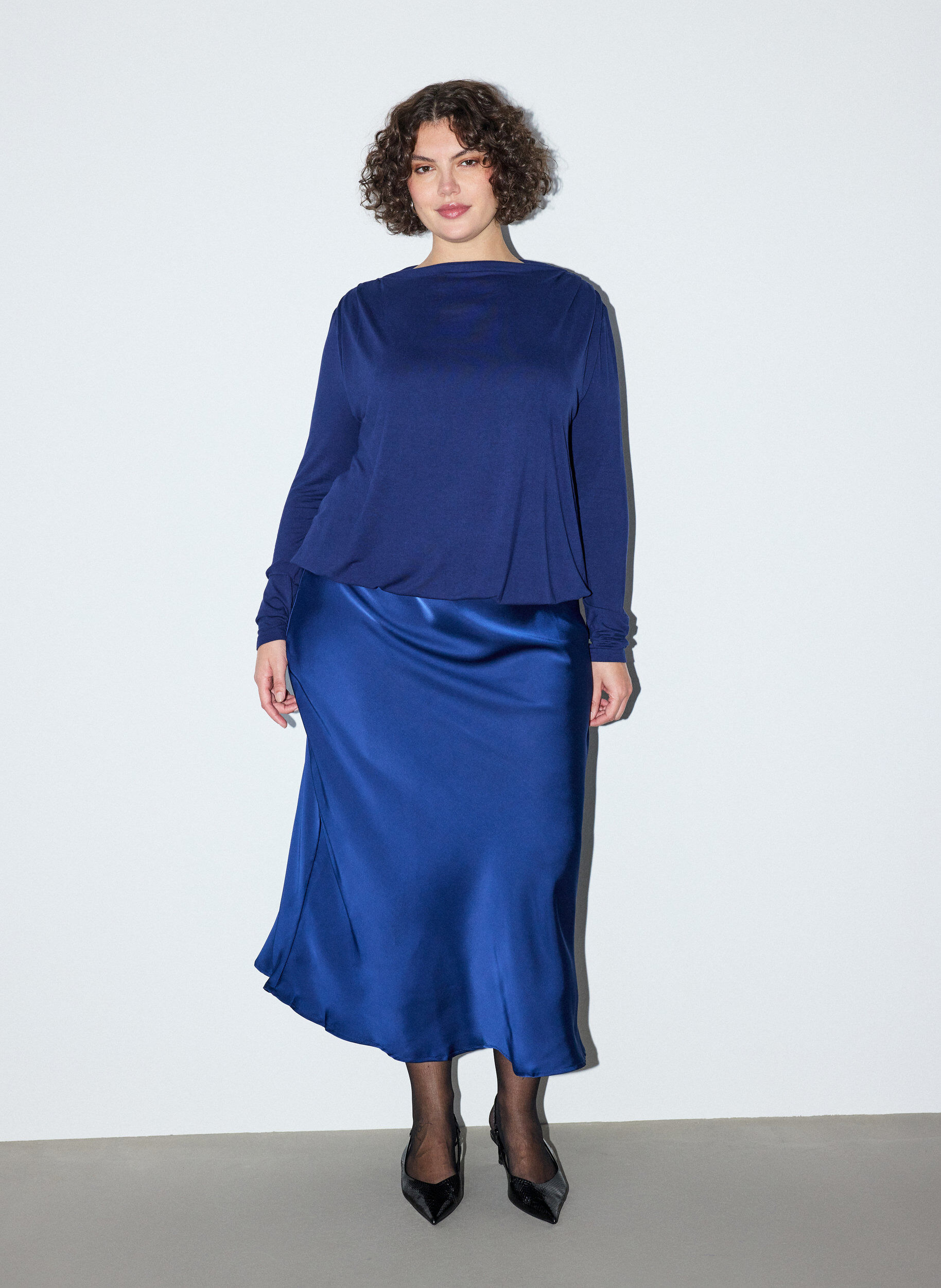 ZizziBlouse &agrave; encolure bateau et coupe ballon, Bleu, Model image number 1