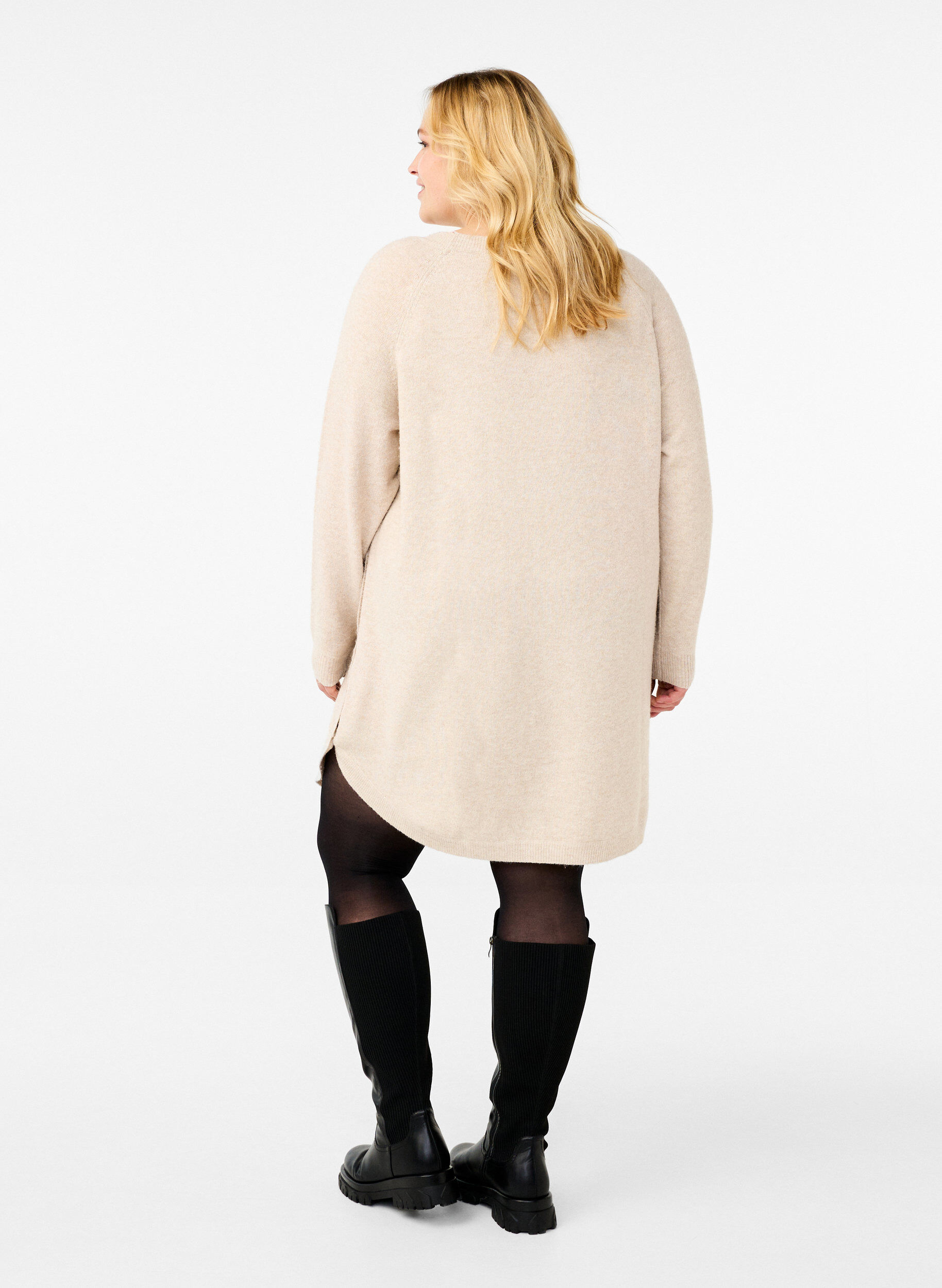 Zizzi Robe en maille m&eacute;lang&eacute; avec boutons, Pumice Stone Mel., Model image number 1