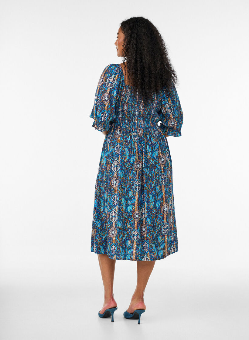 Robe d'&eacute;t&eacute; en viscose &agrave; imprim&eacute; paisley, Bleu, Model image number 1