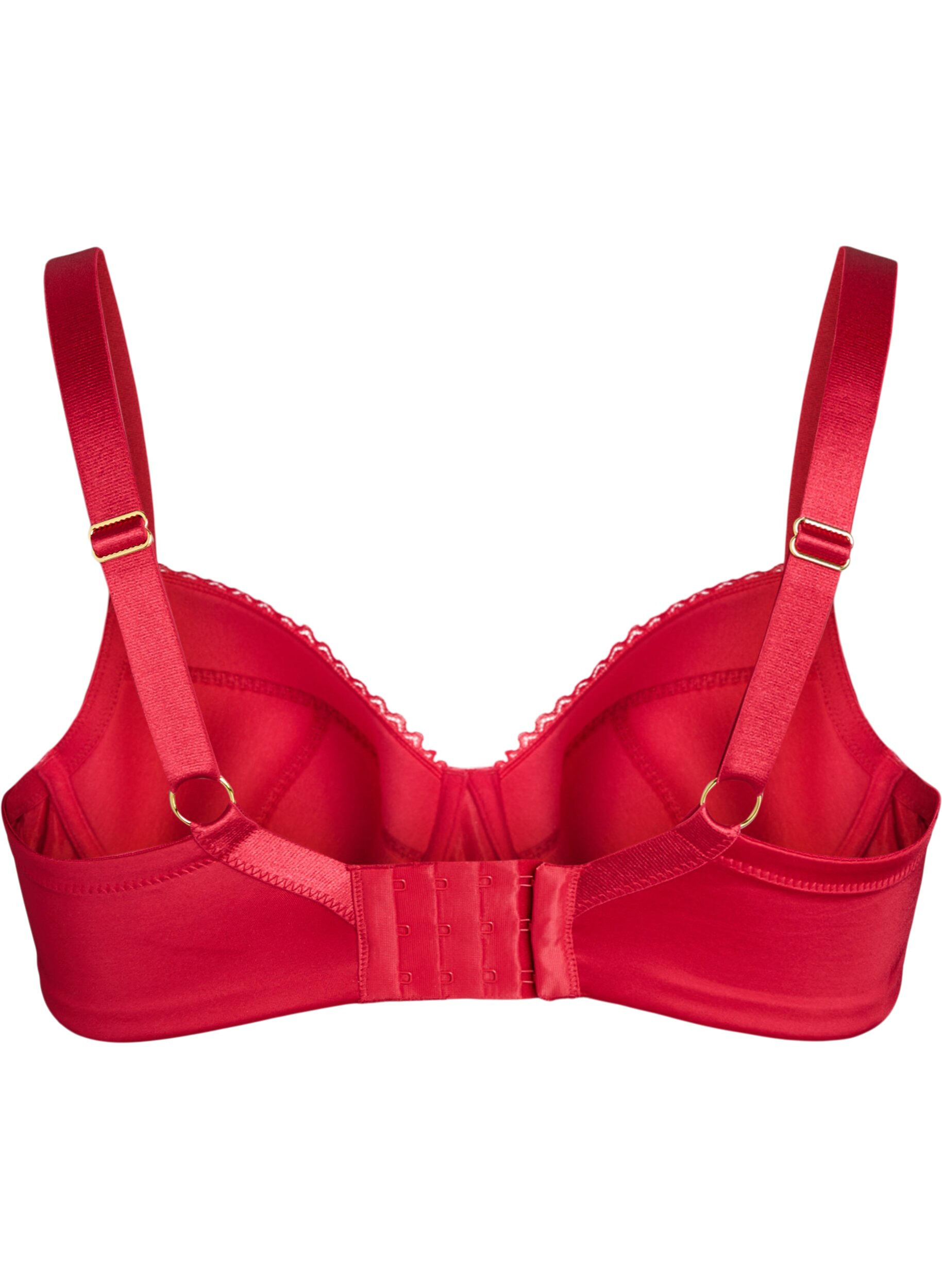 Zizzi Soutien-gorge rembourr&eacute; avec bonnets en microfibre brillante et dentelle, Rouge, Packshot image number 1