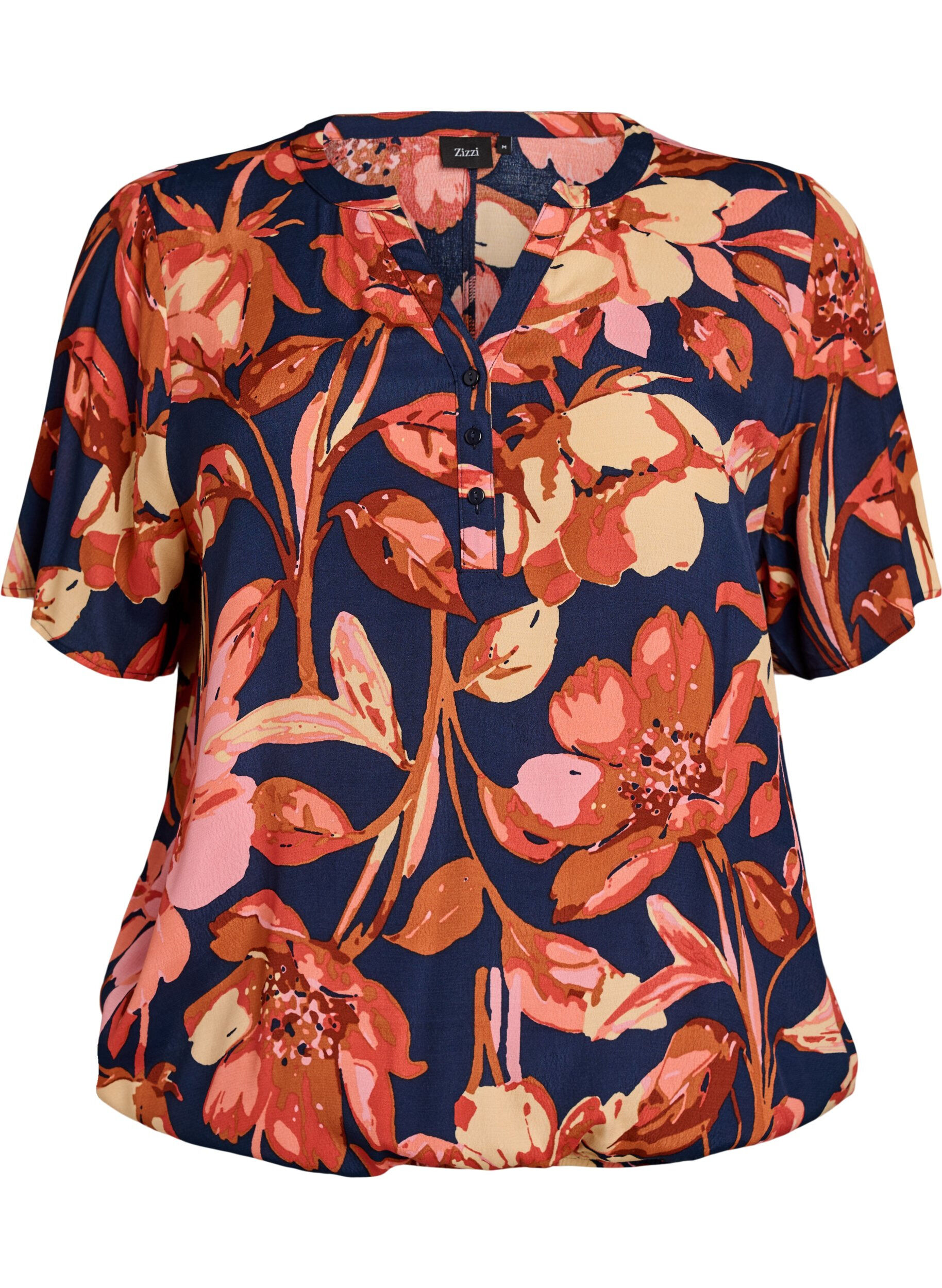 Zizzi Blouse en viscose &agrave; imprim&eacute; floral et manches courtes, 9990, Packshot image number 0