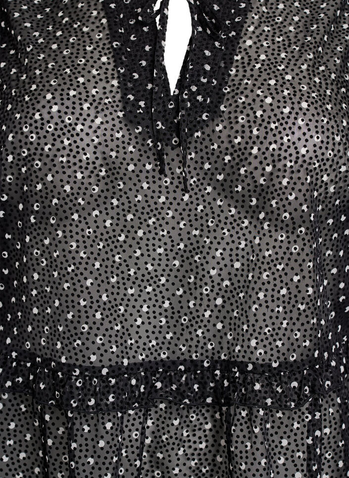 Blouse en mousseline à petits pois avec volants, Noir, Packshot image number 2