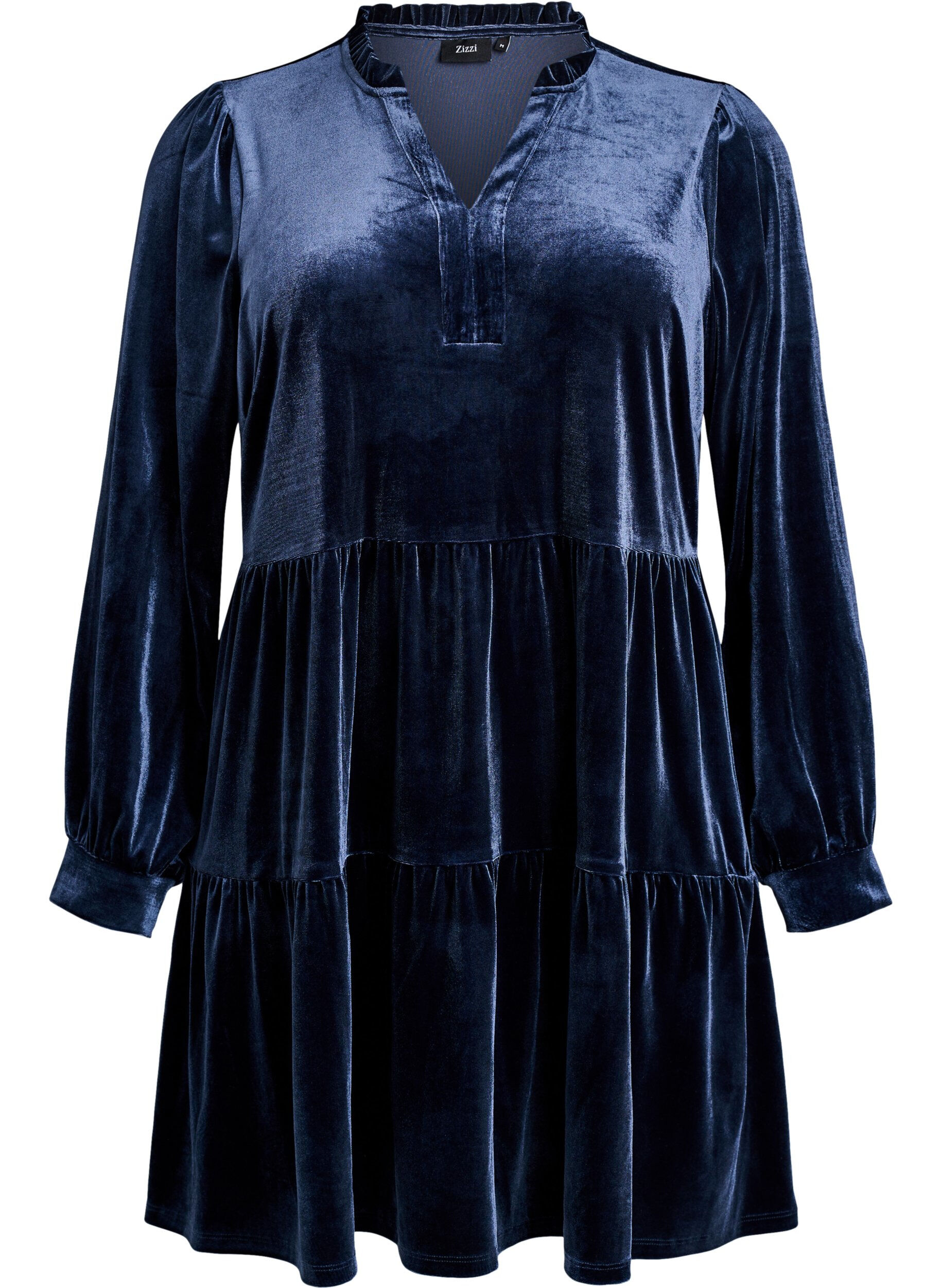 Robe courte en velours avec un col &agrave; volants et des manches longues