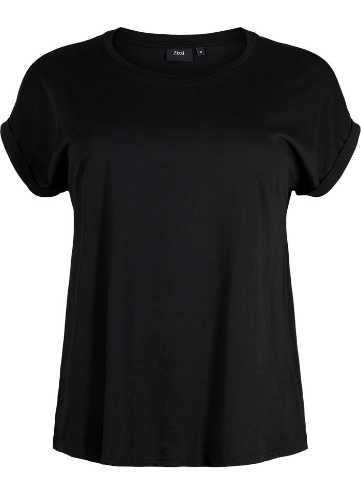 T-shirt &agrave; manches courtes en coton m&eacute;lang&eacute;, Noir, Packshot image number 0