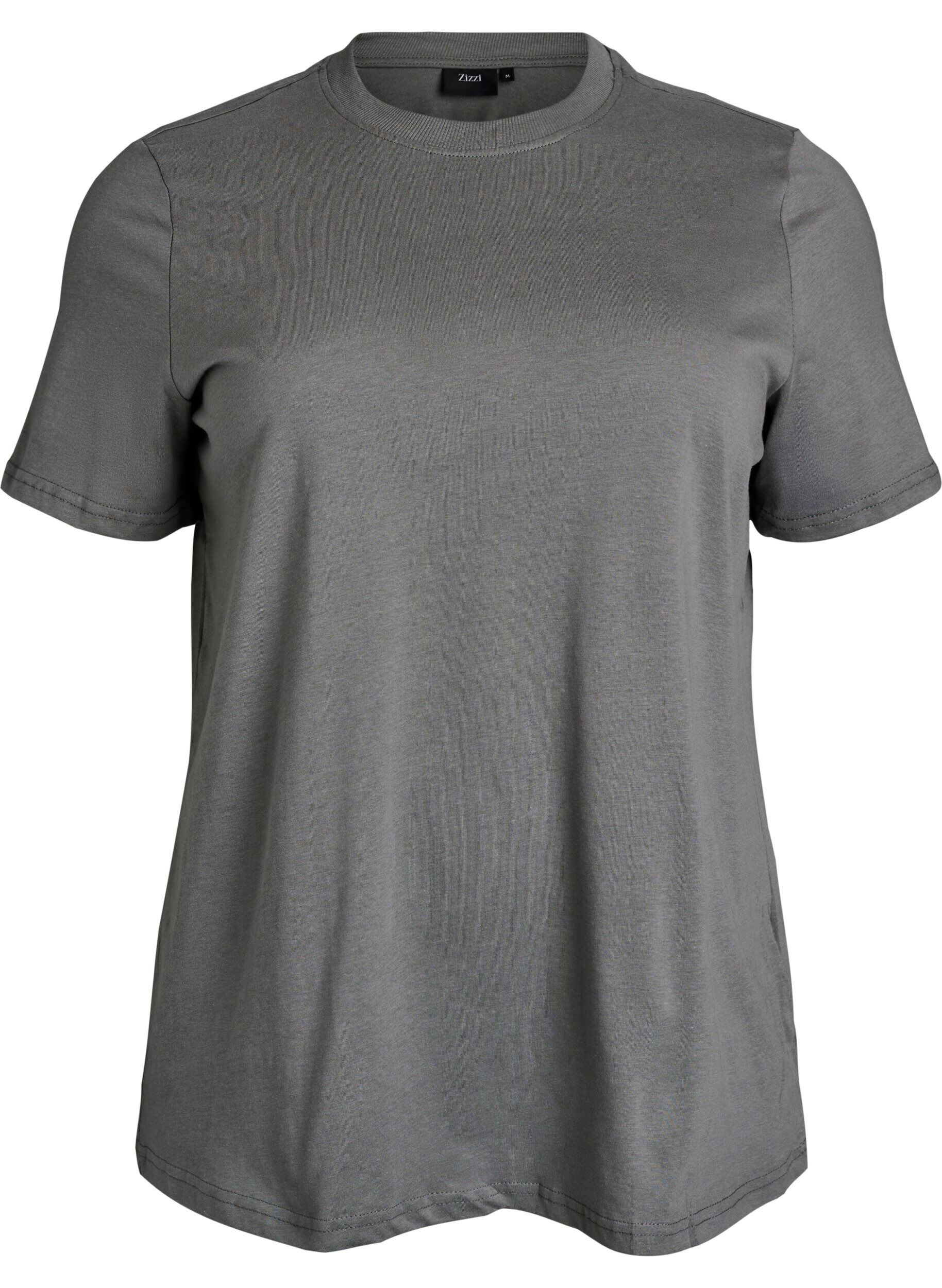 Zizzi T-shirt basique en coton &agrave; col rond, Gris, Packshot image number 0